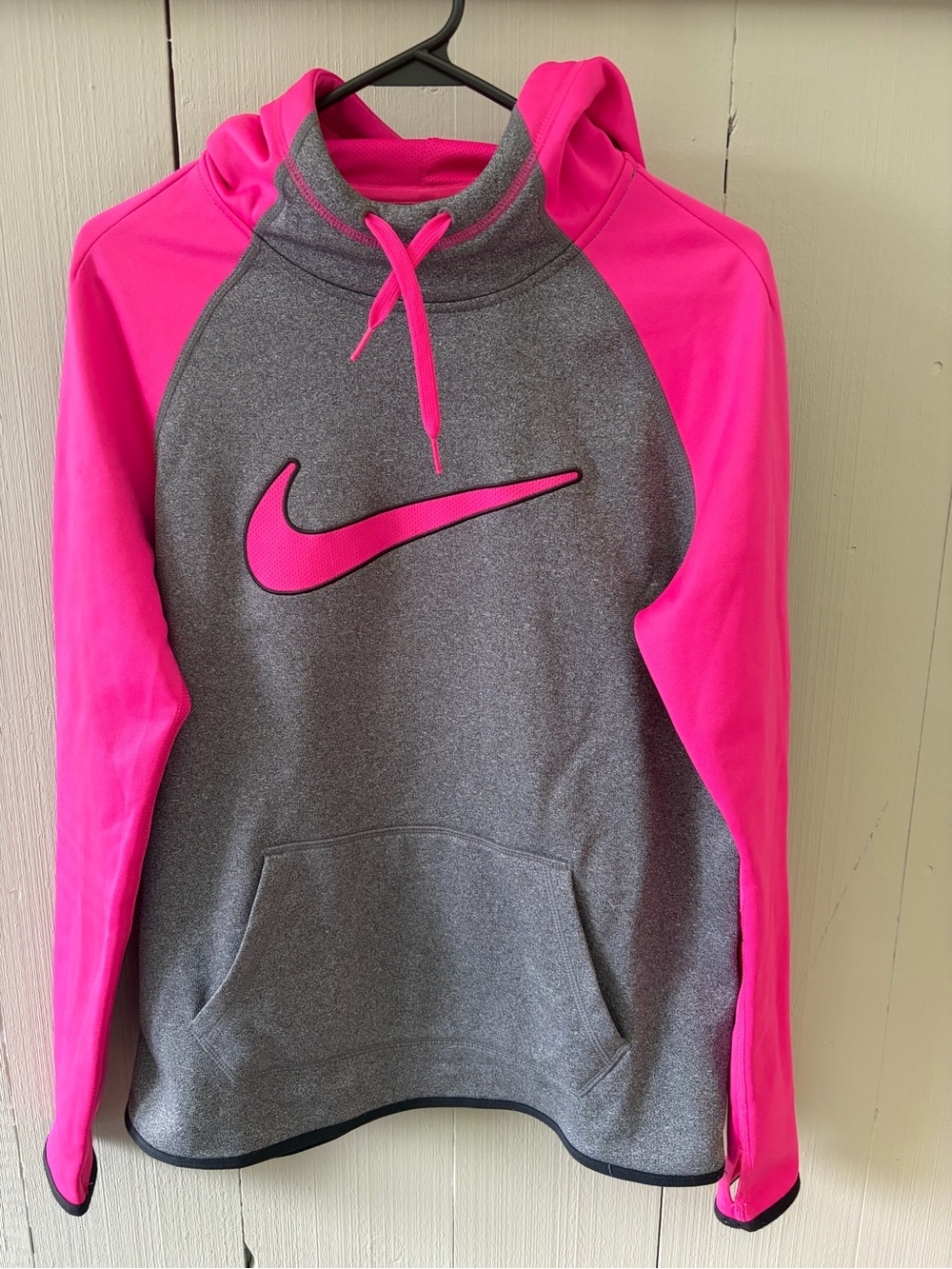Nike Gray & Hot Pink Swoosh Hooded Sweatshirt